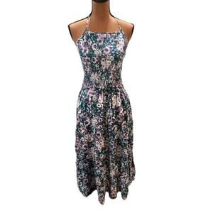 Lost + Wander Floral Print Maxi Dress with Smocking and Halter Ties – Size XL